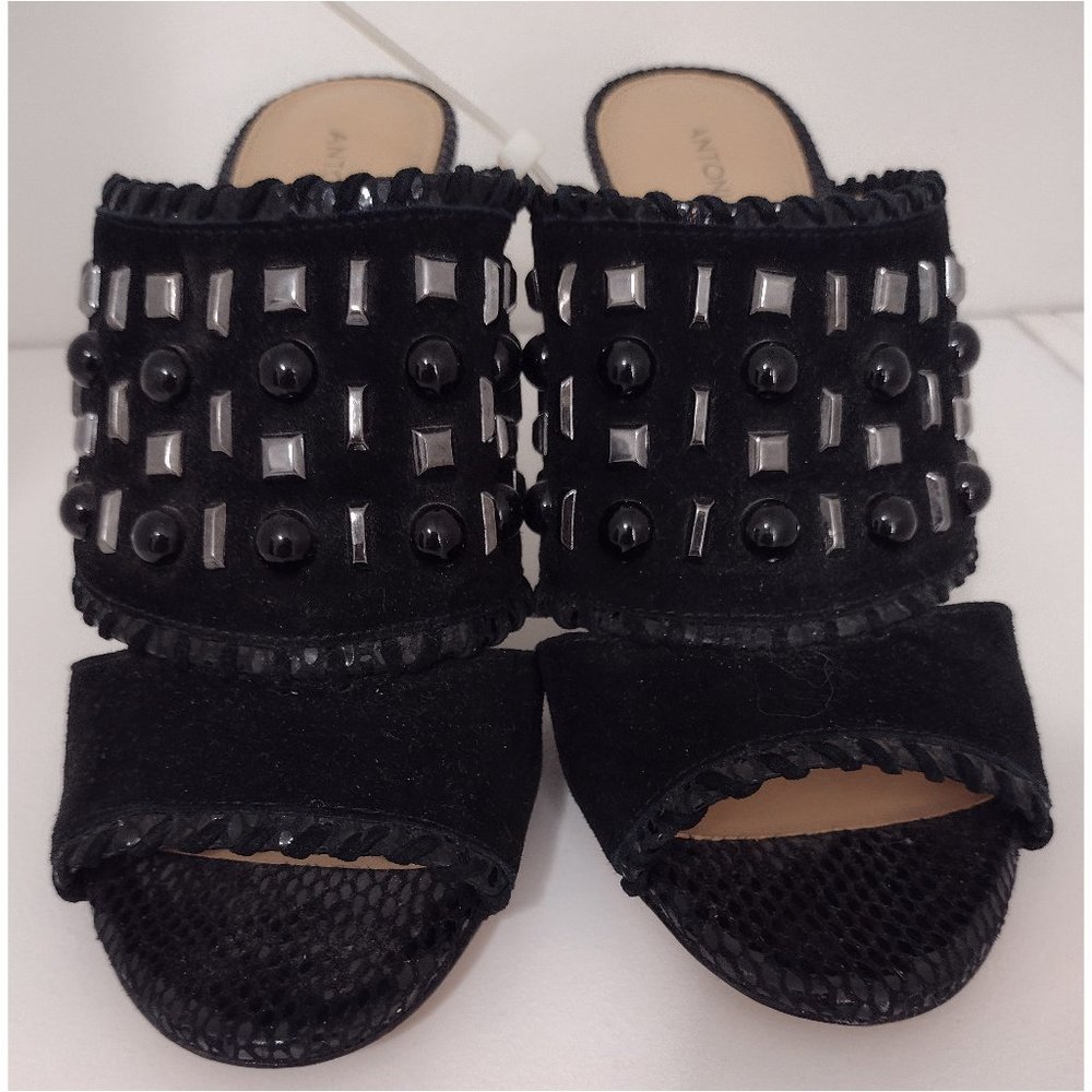 NWOT Antonio Melania Peggi Studded Beaded Animal Print Leather Slip-On Heels